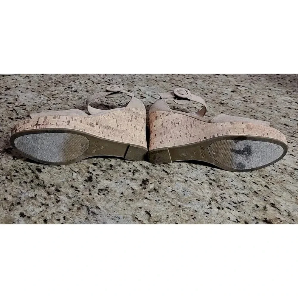 Unisa Cork Wedge‎ Heels Platform Sz 10 70s Womens Textile Open Toe Tan C31
